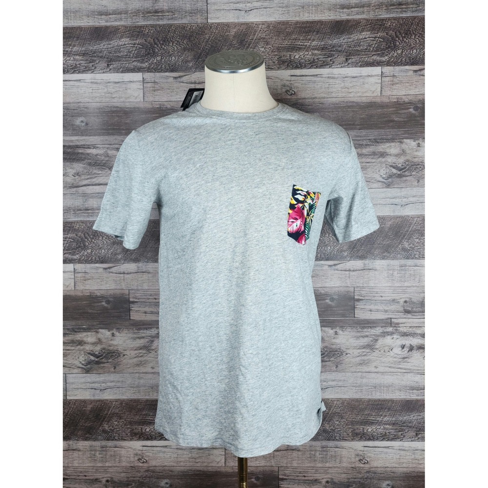 Barney Cools Mens Pocket Tee Grey Melange Tropical Floral Print XS 105-PE5-XS